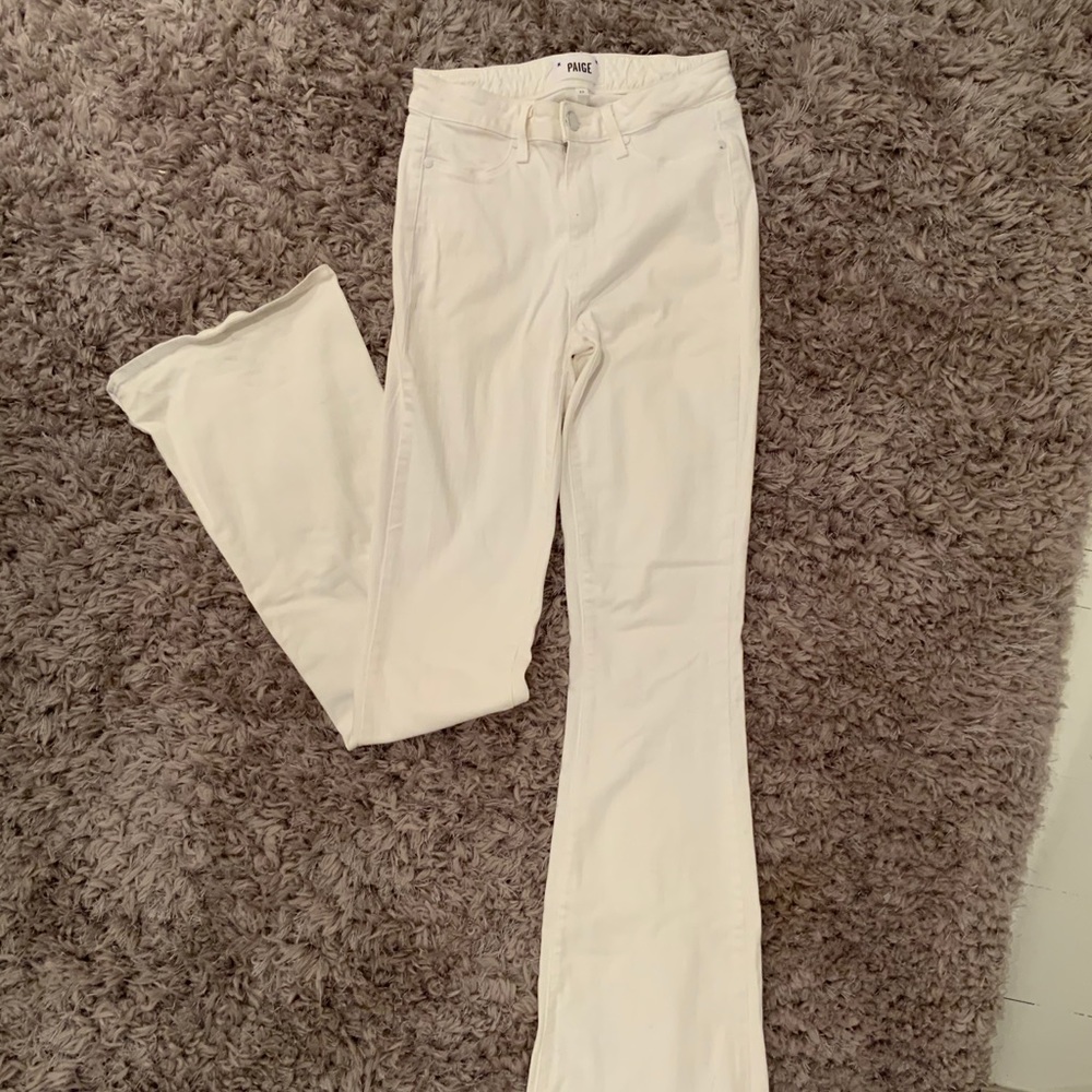 White Flare Stretch High Wasted Jeans